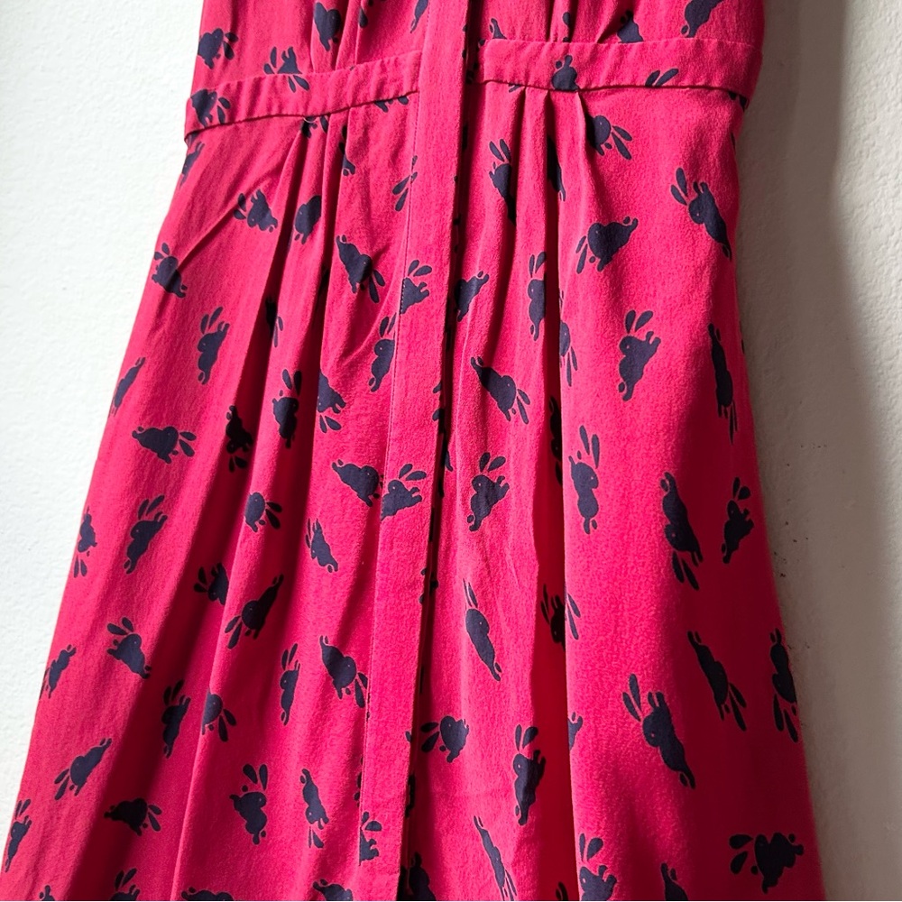 Band Of Outsiders Red Black Silk Bunny Rabbit Print Shirtdress Sz S - Picture 8 of 16